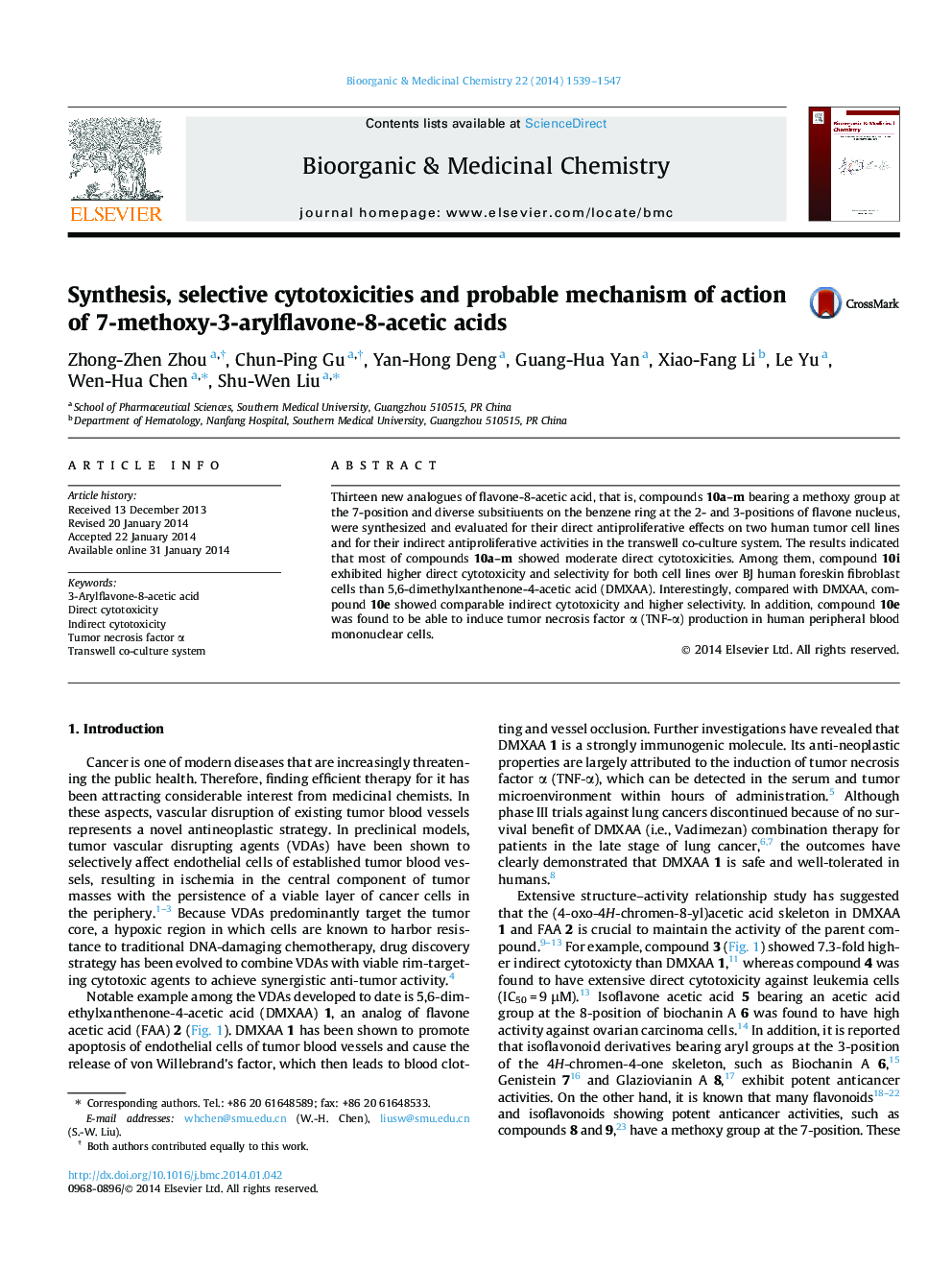 Synthesis, selective cytotoxicities and probable mechanism of action of 7-methoxy-3-arylflavone-8-acetic acids
