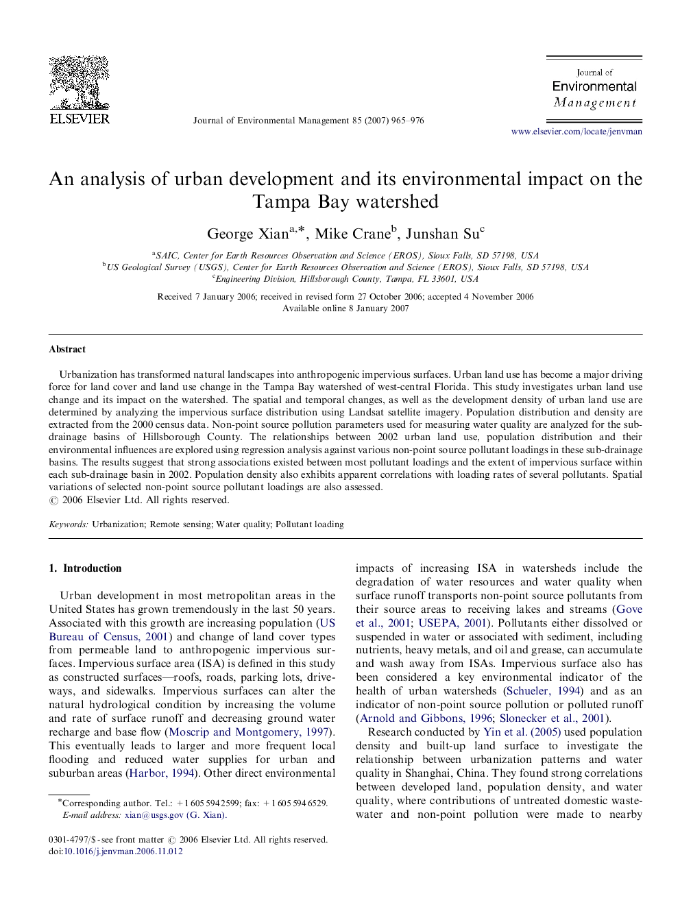 An analysis of urban development and its environmental impact on the Tampa Bay watershed