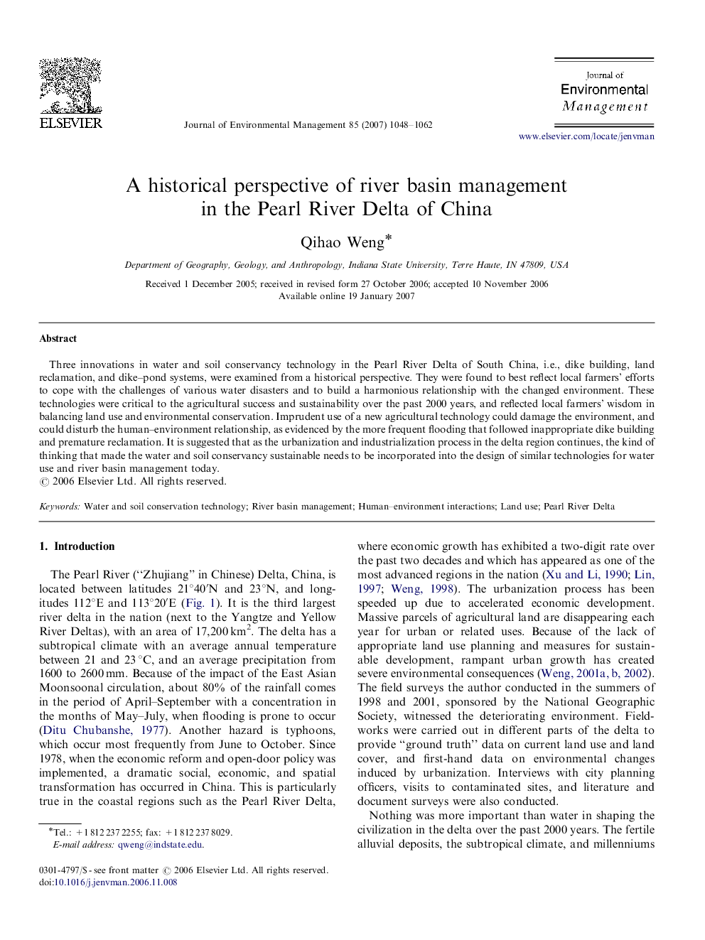 A historical perspective of river basin management in the Pearl River Delta of China