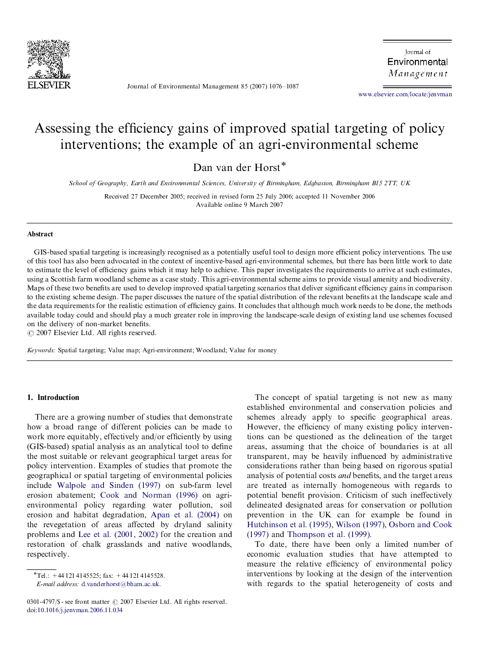 Assessing the efficiency gains of improved spatial targeting of policy interventions; the example of an agri-environmental scheme