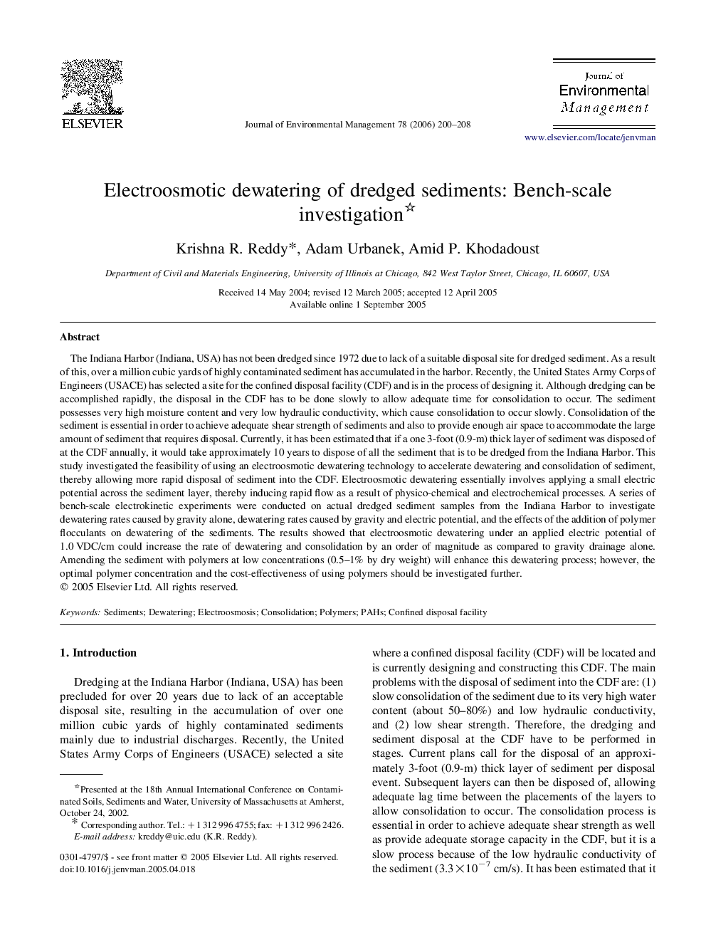 Electroosmotic dewatering of dredged sediments: Bench-scale investigation 