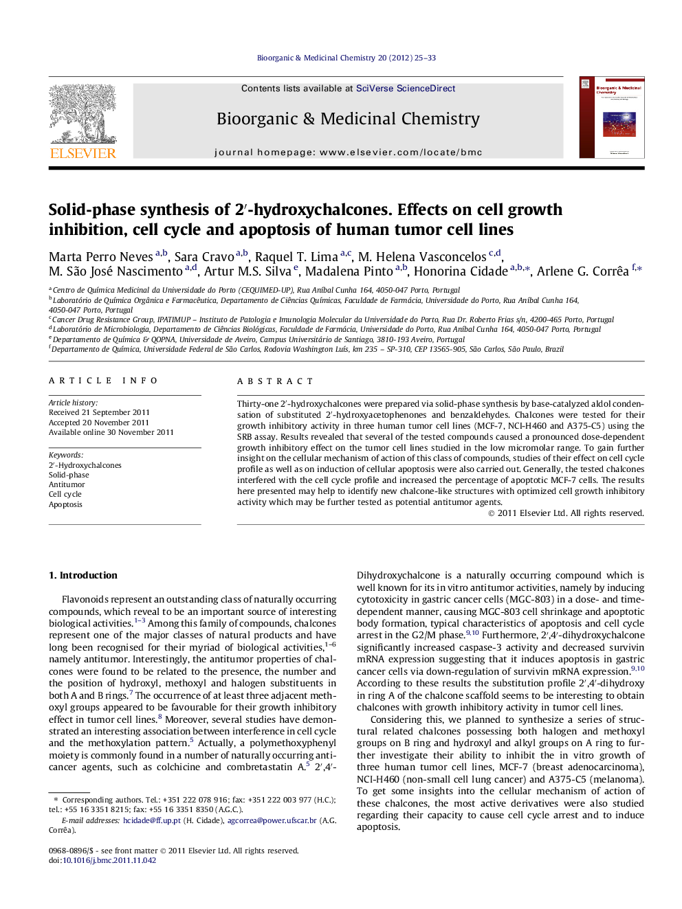 Solid-phase synthesis of 2â²-hydroxychalcones. Effects on cell growth inhibition, cell cycle and apoptosis of human tumor cell lines