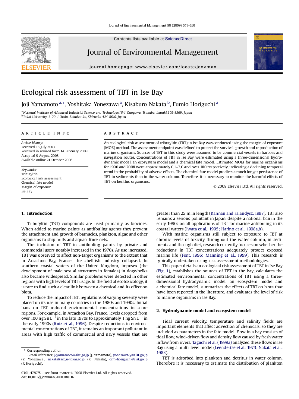 Ecological risk assessment of TBT in Ise Bay