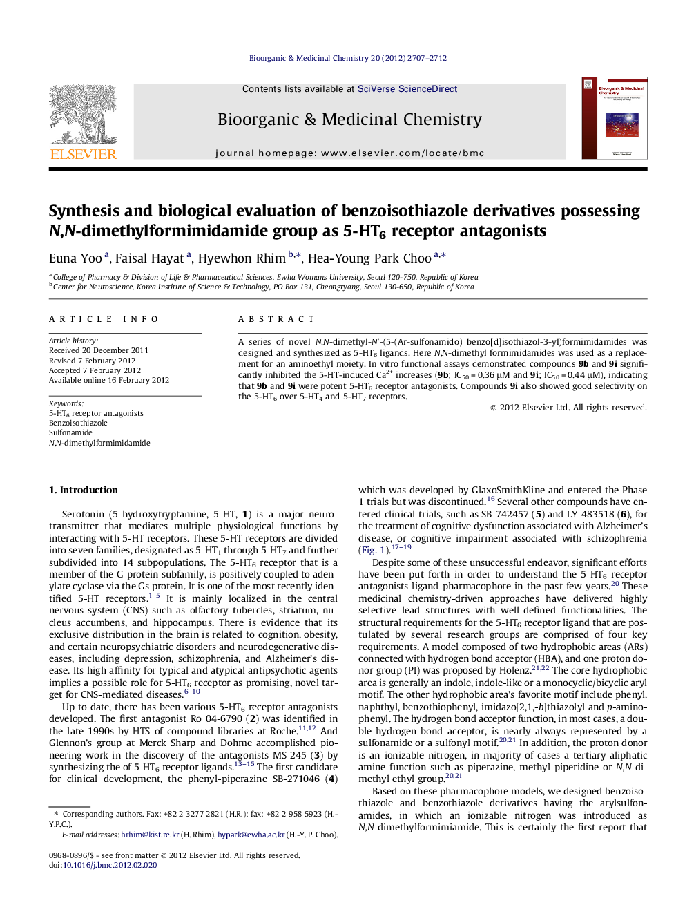 Synthesis and biological evaluation of benzoisothiazole derivatives possessing N,N-dimethylformimidamide group as 5-HT6 receptor antagonists