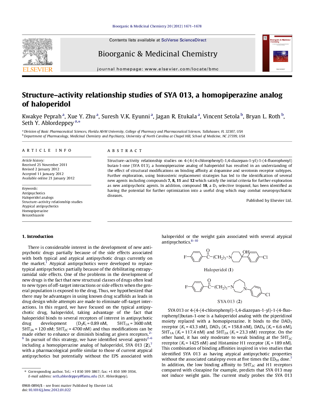 Structure-activity relationship studies of SYA 013, a homopiperazine analog of haloperidol