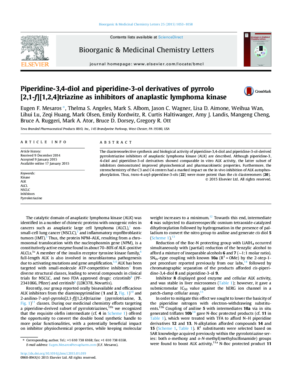 Piperidine-3,4-diol and piperidine-3-ol derivatives of pyrrolo[2,1-f][1,2,4]triazine as inhibitors of anaplastic lymphoma kinase