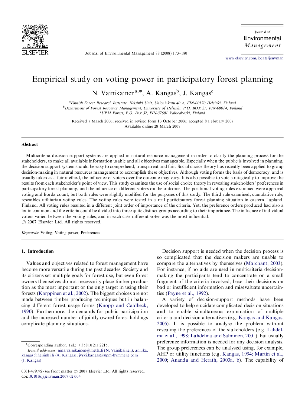 Empirical study on voting power in participatory forest planning