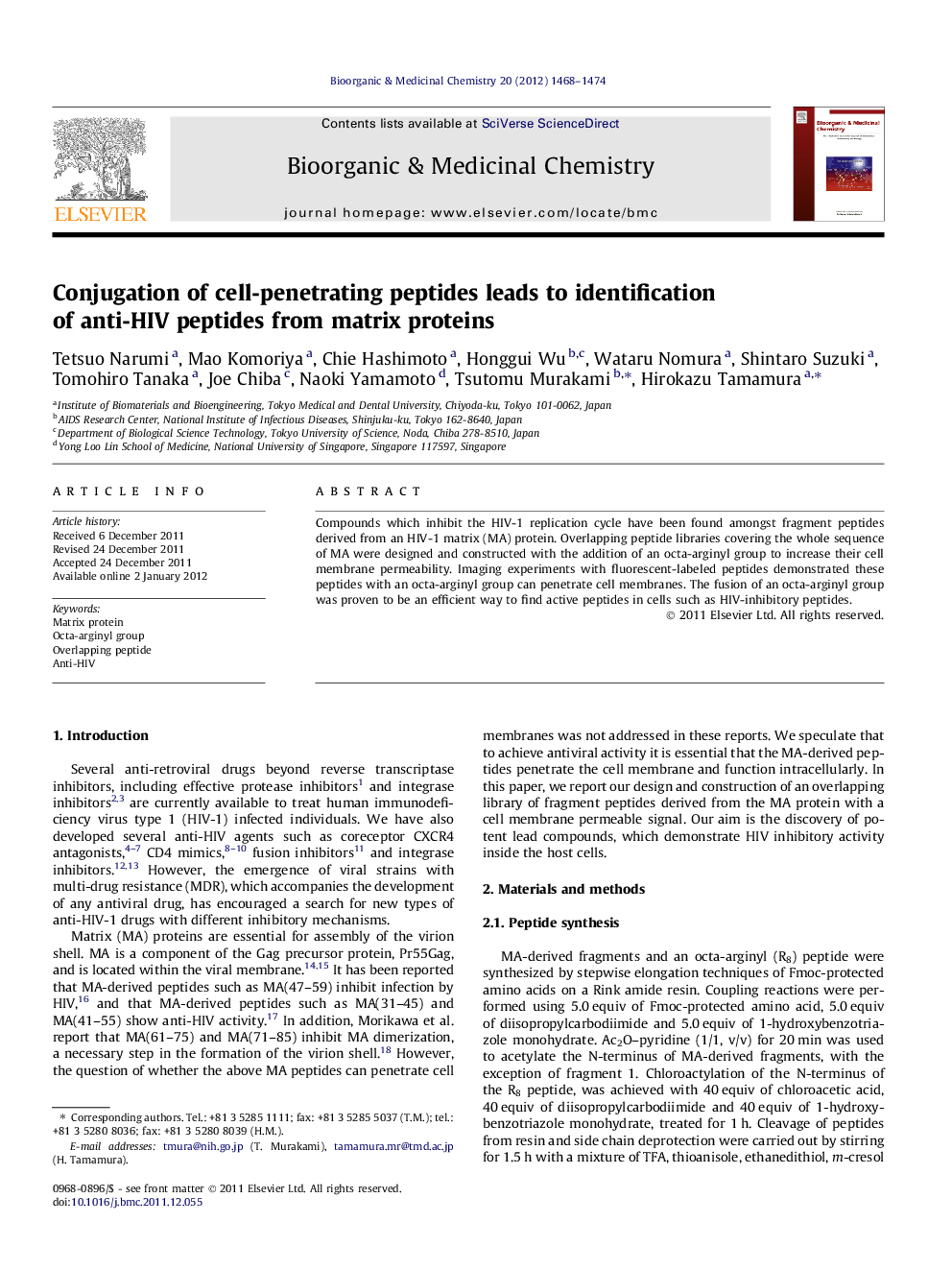 Conjugation of cell-penetrating peptides leads to identification of anti-HIV peptides from matrix proteins