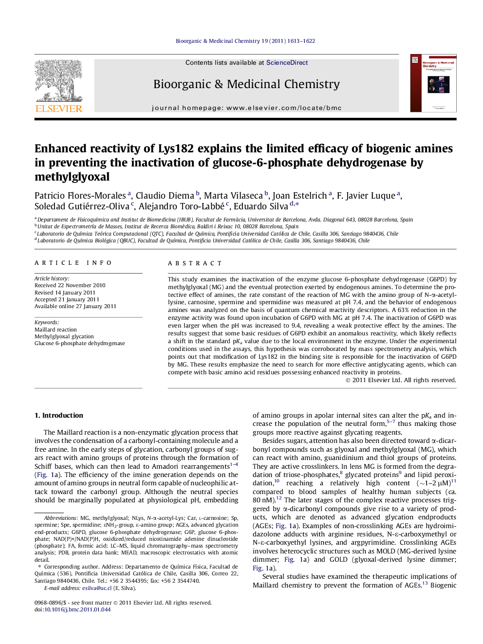 Enhanced reactivity of Lys182 explains the limited efficacy of biogenic amines in preventing the inactivation of glucose-6-phosphate dehydrogenase by methylglyoxal