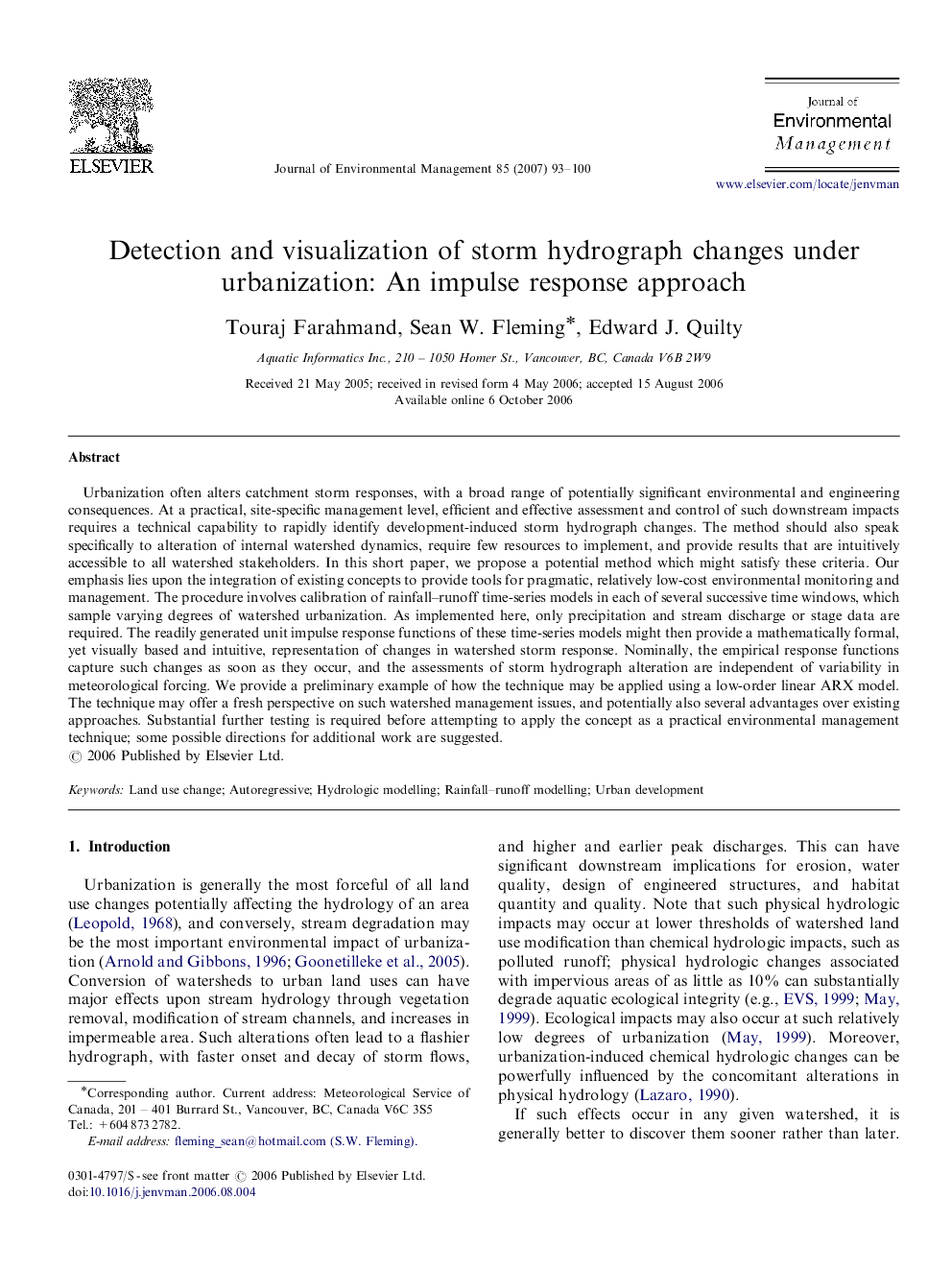 Detection and visualization of storm hydrograph changes under urbanization: An impulse response approach