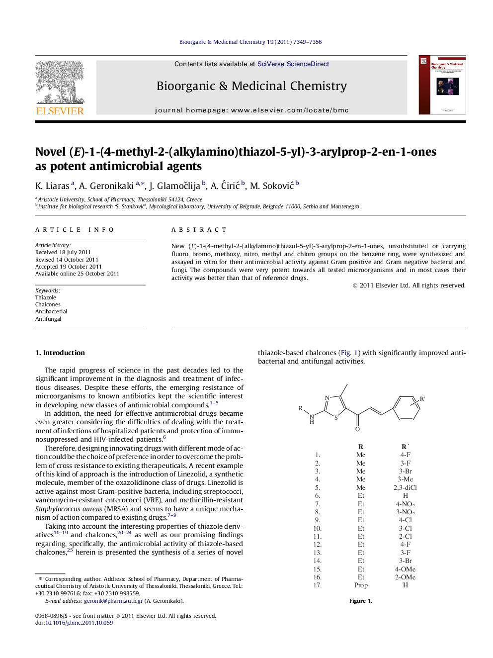Novel (E)-1-(4-methyl-2-(alkylamino)thiazol-5-yl)-3-arylprop-2-en-1-ones as potent antimicrobial agents
