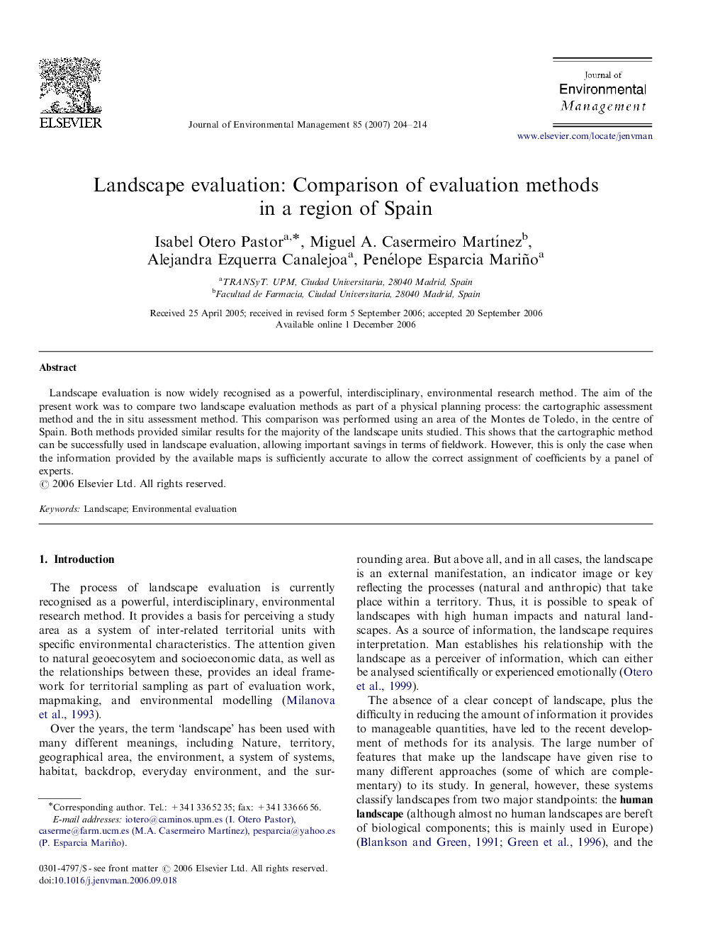 Landscape evaluation: Comparison of evaluation methods in a region of Spain