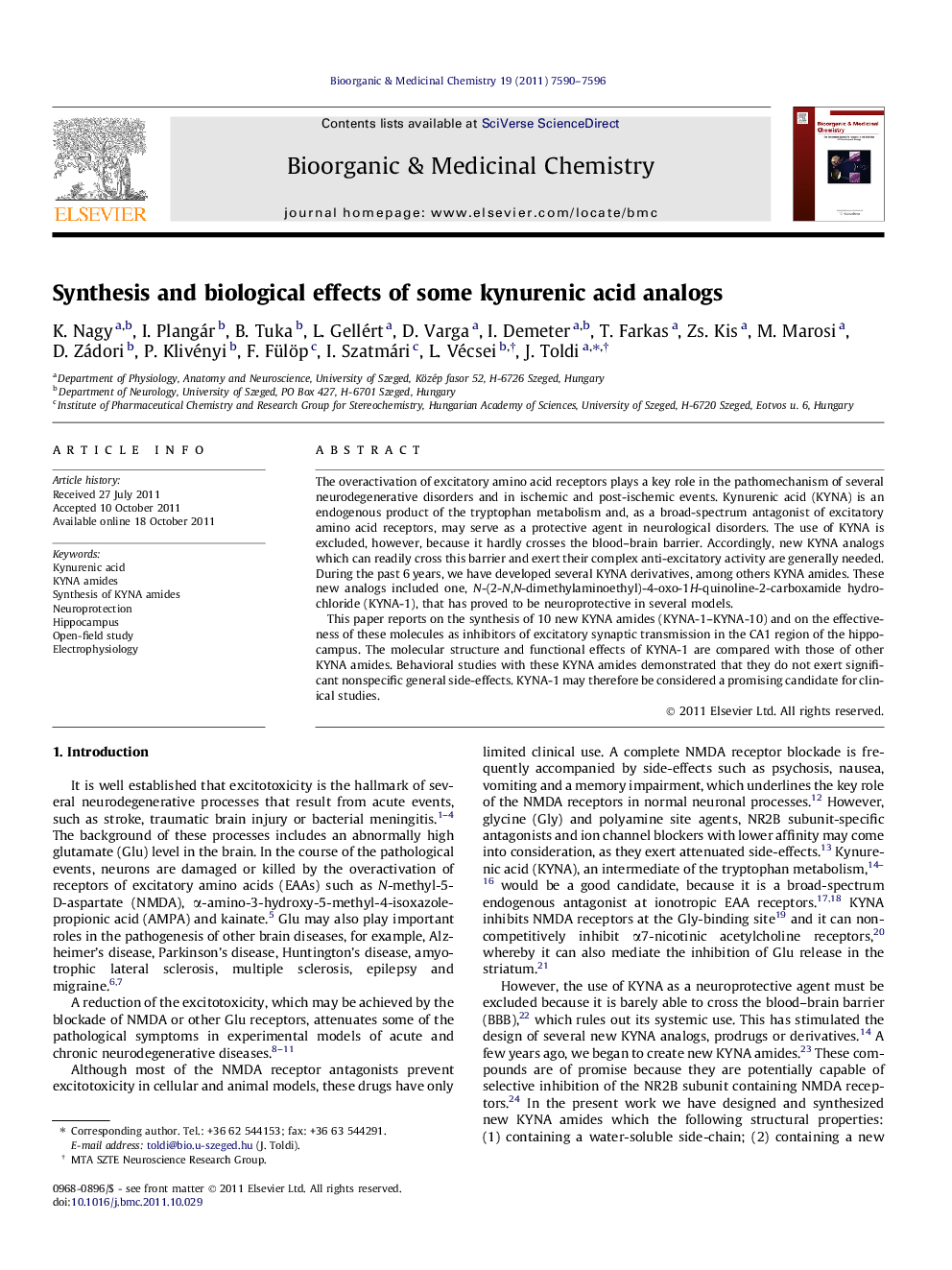 Synthesis and biological effects of some kynurenic acid analogs