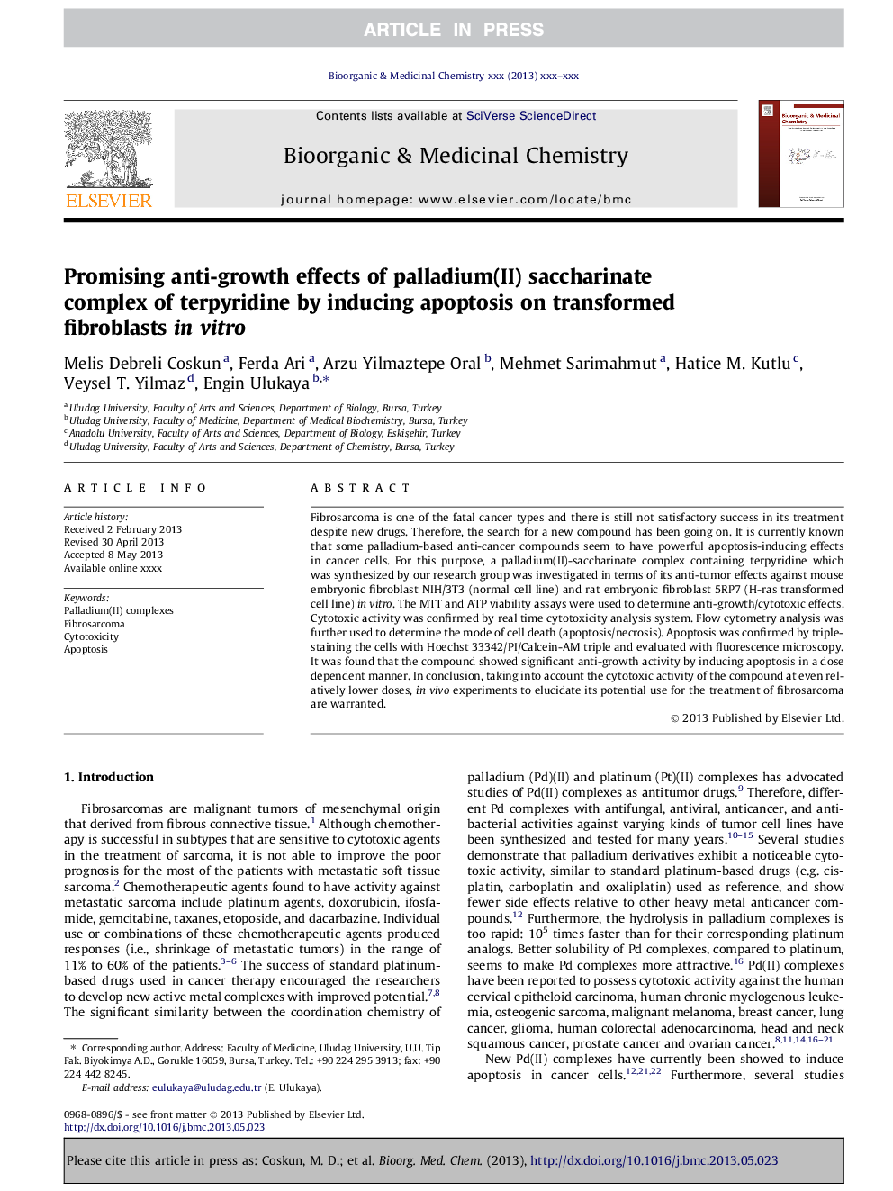 Promising anti-growth effects of palladium(II) saccharinate complex of terpyridine by inducing apoptosis on transformed fibroblasts in vitro