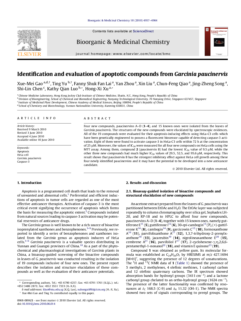 Identification and evaluation of apoptotic compounds from Garcinia paucinervis