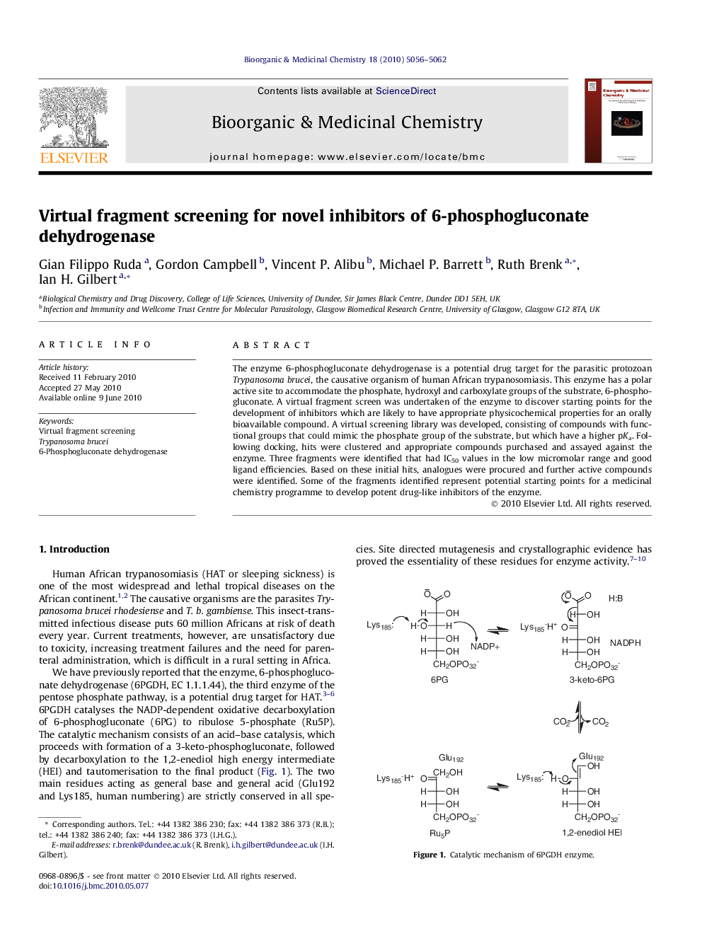 Virtual fragment screening for novel inhibitors of 6-phosphogluconate dehydrogenase