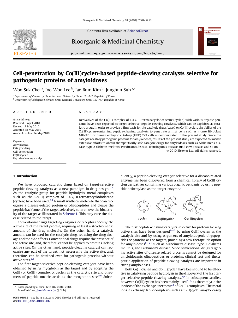 Cell-penetration by Co(III)cyclen-based peptide-cleaving catalysts selective for pathogenic proteins of amyloidoses