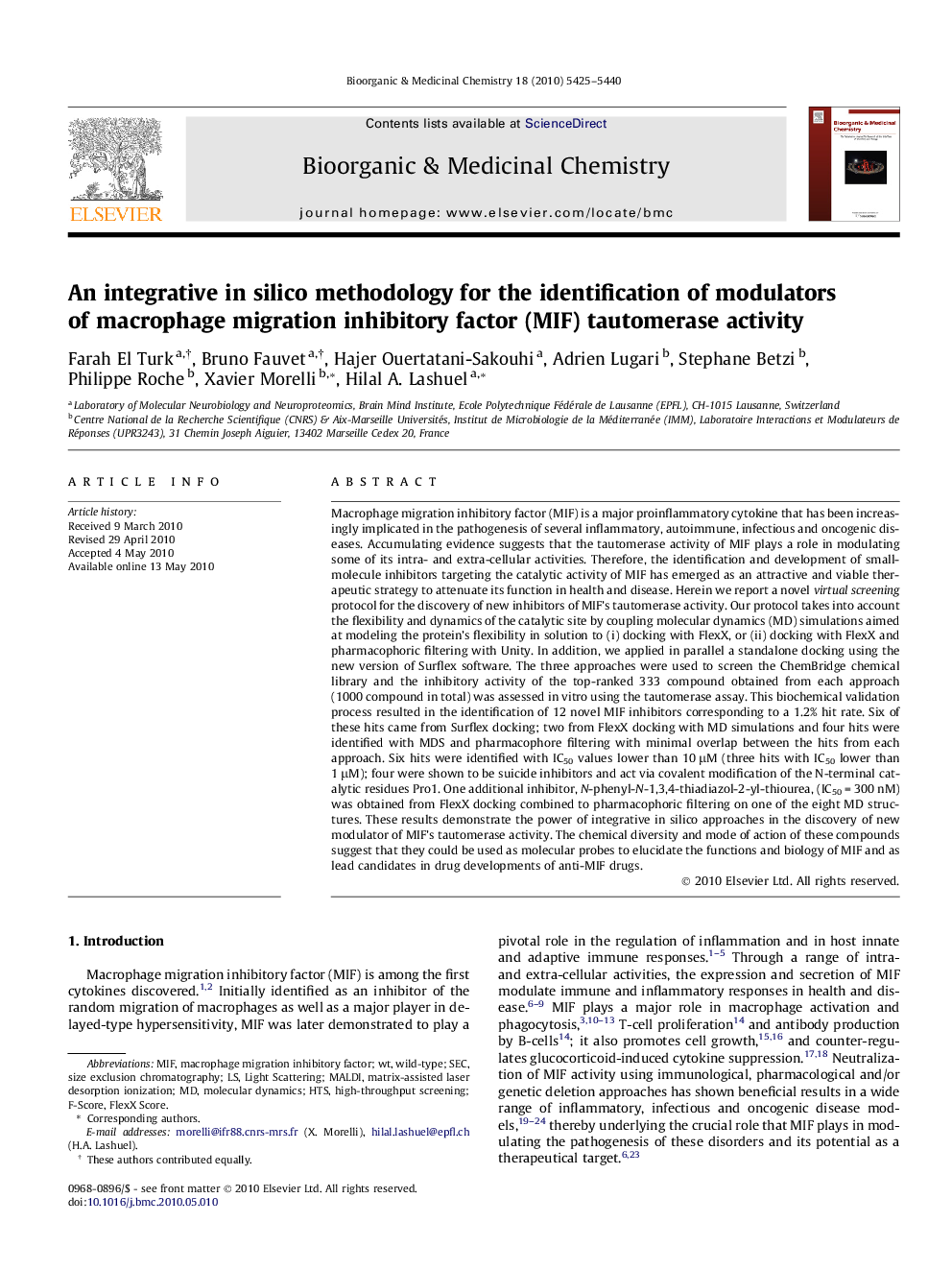 An integrative in silico methodology for the identification of modulators of macrophage migration inhibitory factor (MIF) tautomerase activity