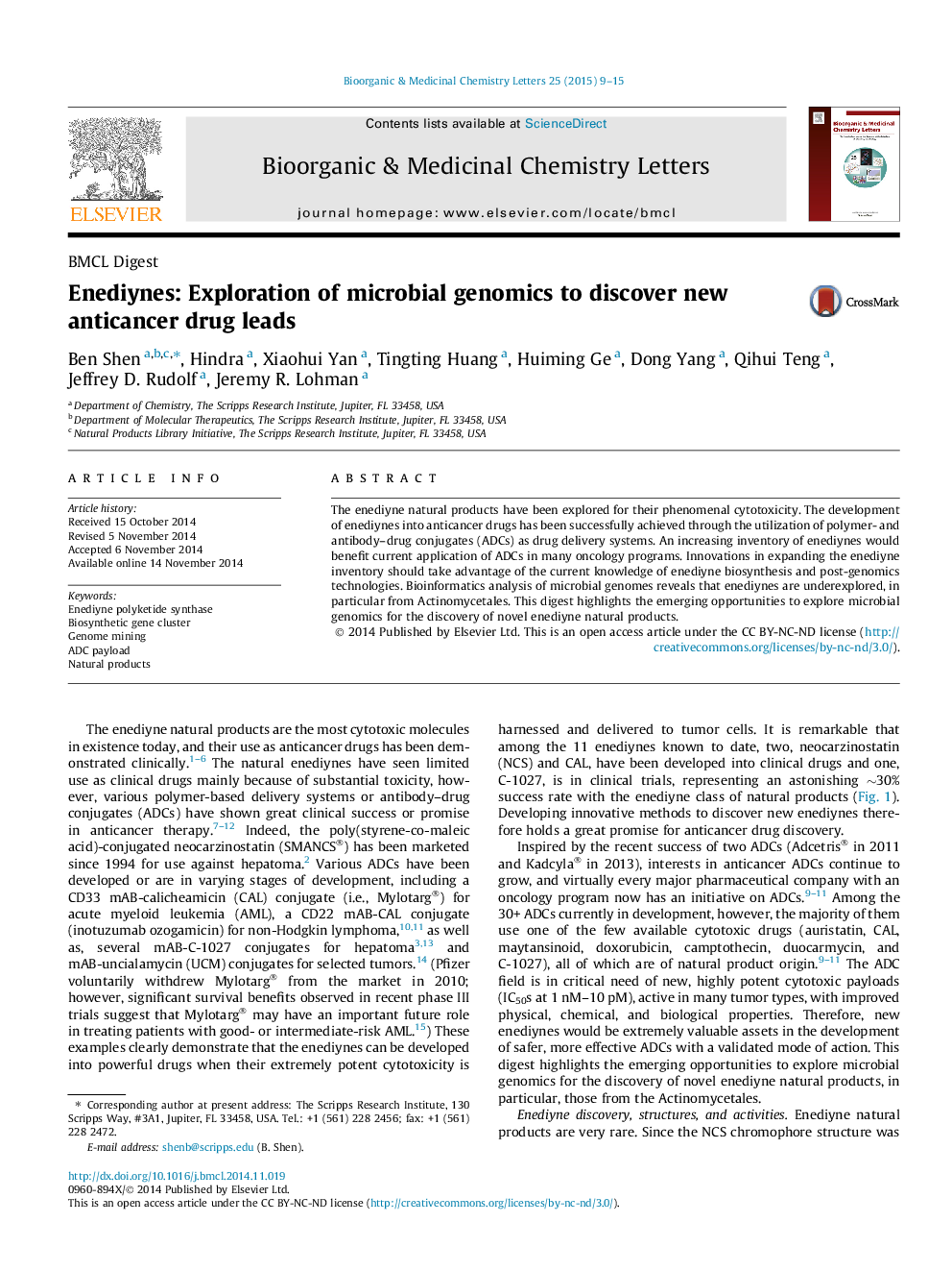 Enediynes: Exploration of microbial genomics to discover new anticancer drug leads