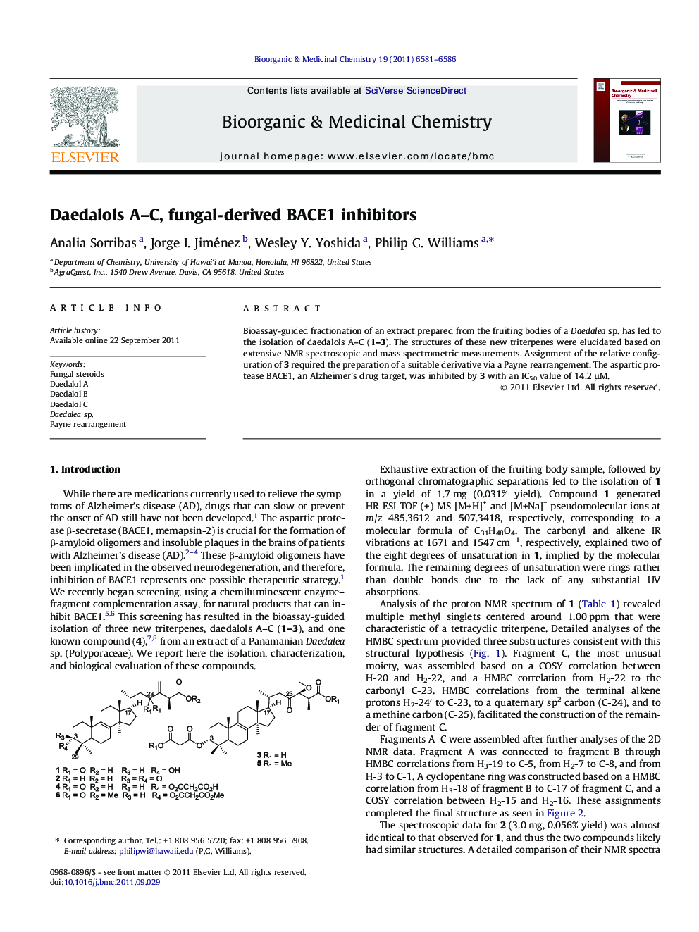 عکس صفحه اول مقاله: Daedalols A-C, fungal-derived BACE1 inhibitors Daedalols A-C, fungal-derived BACE1 inhibitors