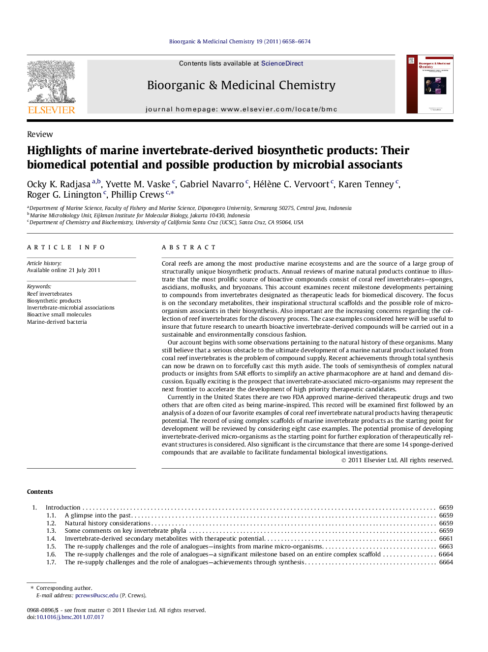 عکس صفحه اول مقاله: Highlights of marine invertebrate-derived biosynthetic products: Their biomedical potential and possible production by microbial associants Highlights of marine invertebrate-derived biosynthetic products: Their biomedical potential and possible production by microbial associants