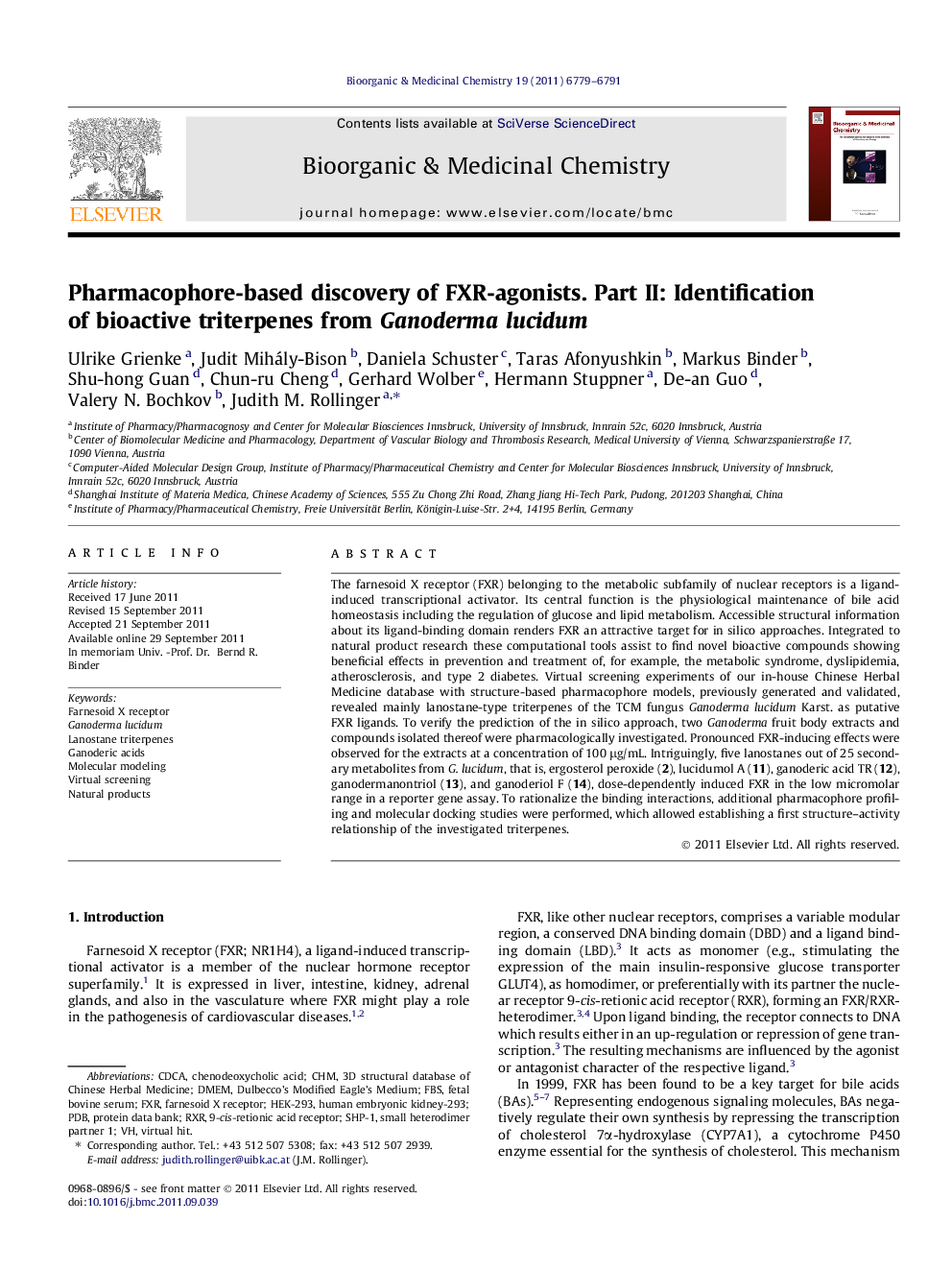 Pharmacophore-based discovery of FXR-agonists. Part II: Identification of bioactive triterpenes from Ganoderma lucidum