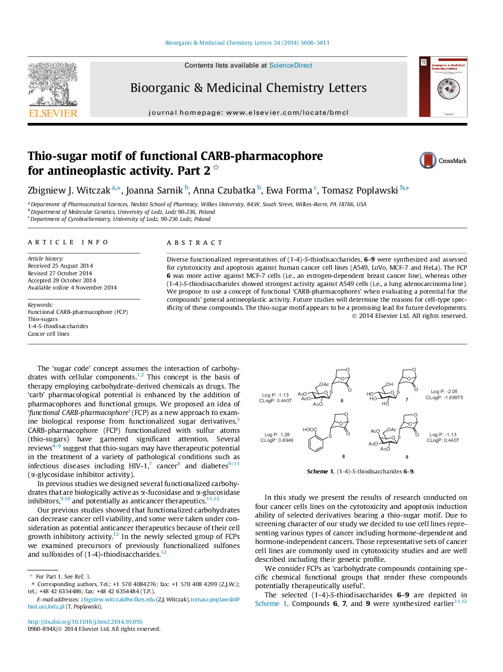 Thio-sugar motif of functional CARB-pharmacophore for antineoplastic activity. Part 2