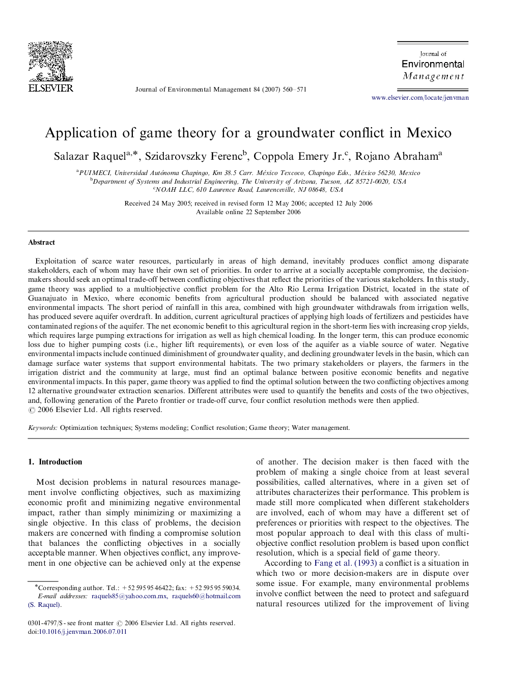 Application of game theory for a groundwater conflict in Mexico