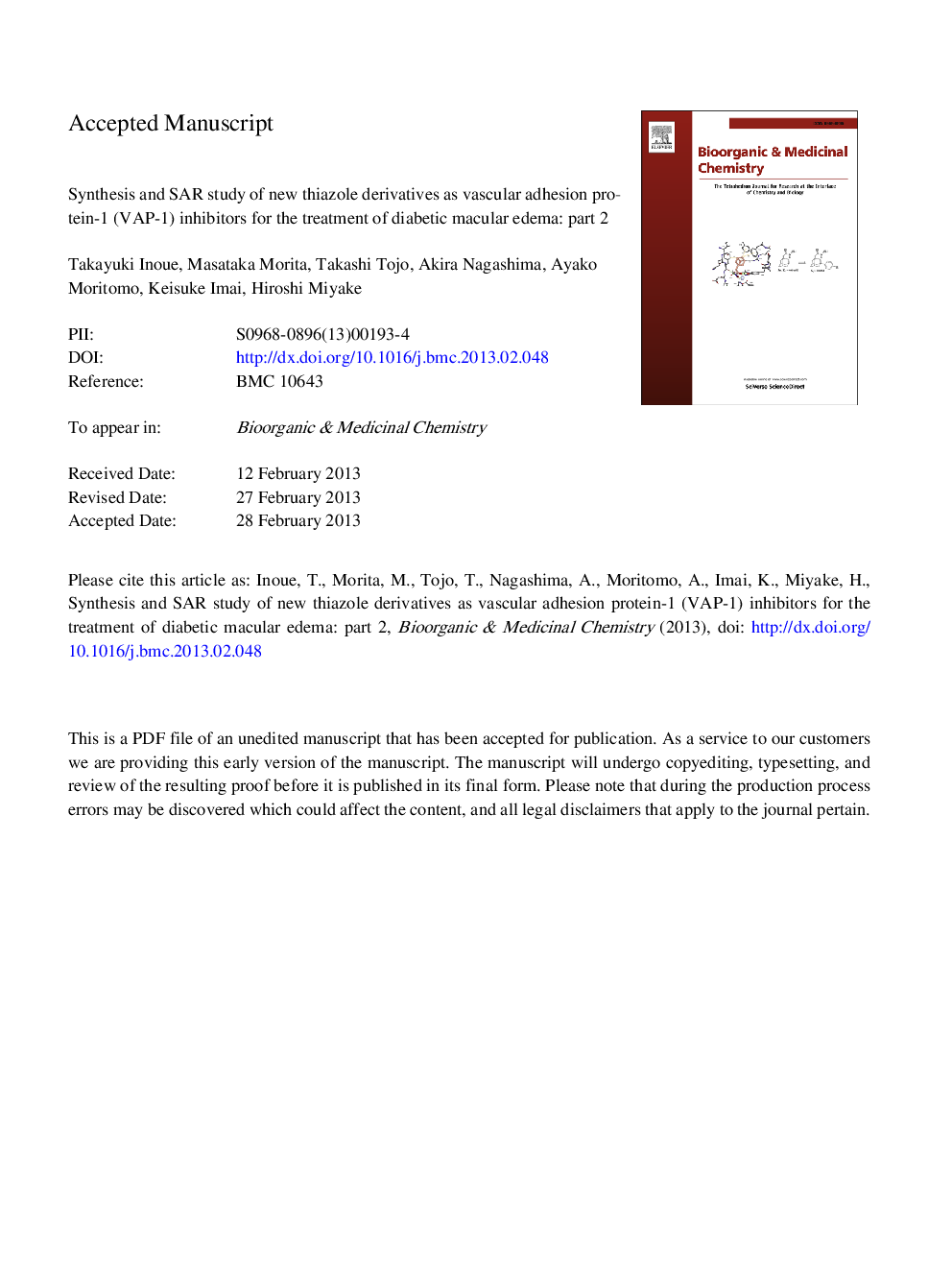 Synthesis and SAR study of new thiazole derivatives as vascular adhesion protein-1 (VAP-1) inhibitors for the treatment of diabetic macular edema: Part 2