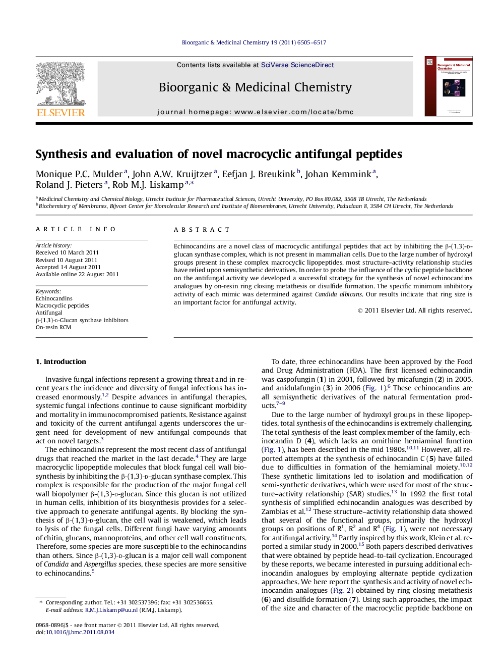 Synthesis and evaluation of novel macrocyclic antifungal peptides