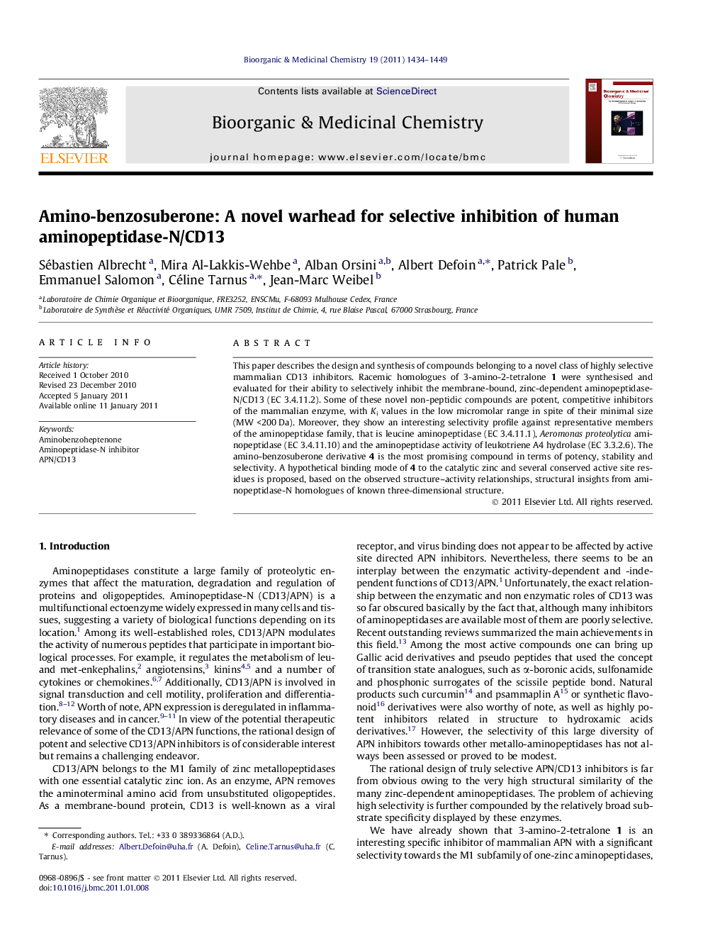 Amino-benzosuberone: A novel warhead for selective inhibition of human aminopeptidase-N/CD13