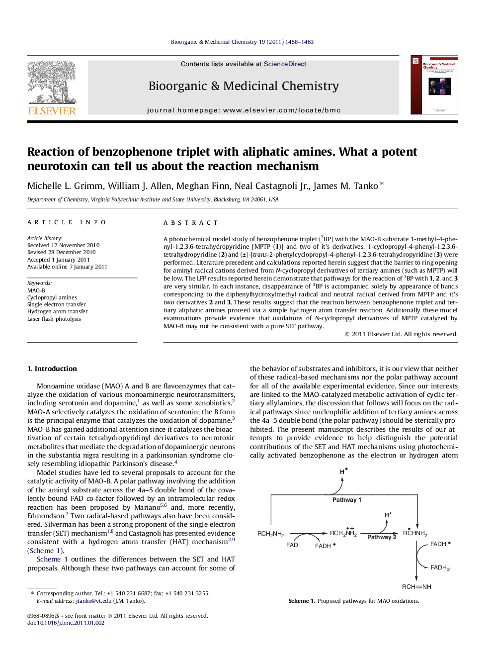 Reaction of benzophenone triplet with aliphatic amines. What a potent neurotoxin can tell us about the reaction mechanism