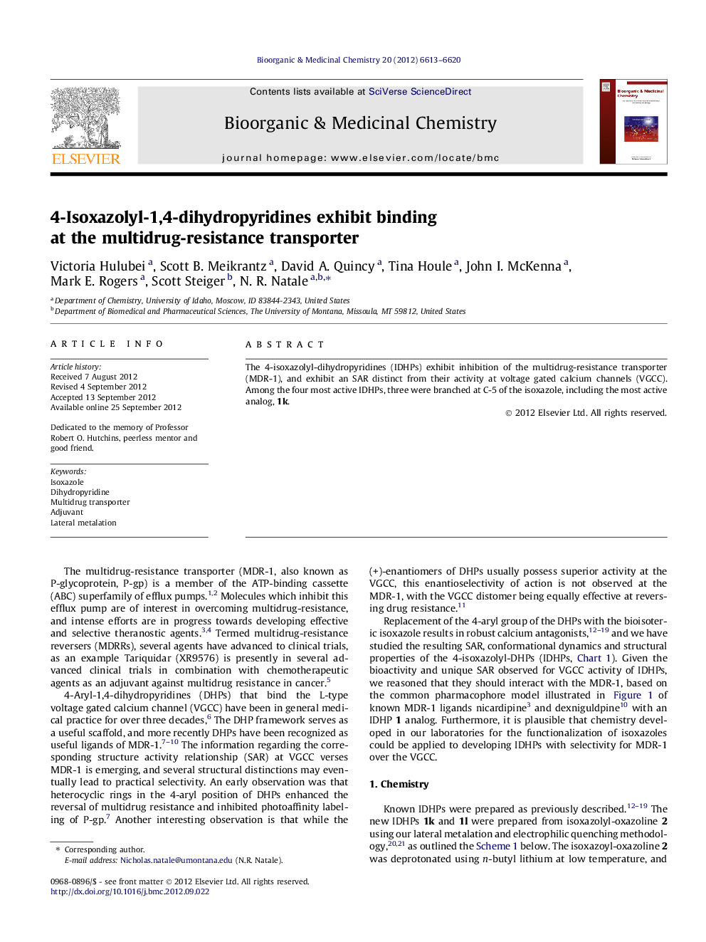 4-Isoxazolyl-1,4-dihydropyridines exhibit binding at the multidrug-resistance transporter