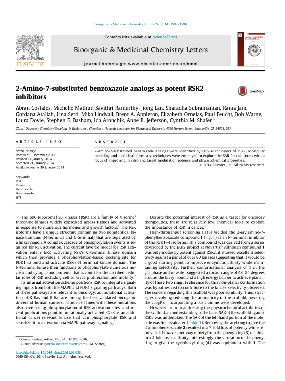 2-Amino-7-substituted benzoxazole analogs as potent RSK2 inhibitors