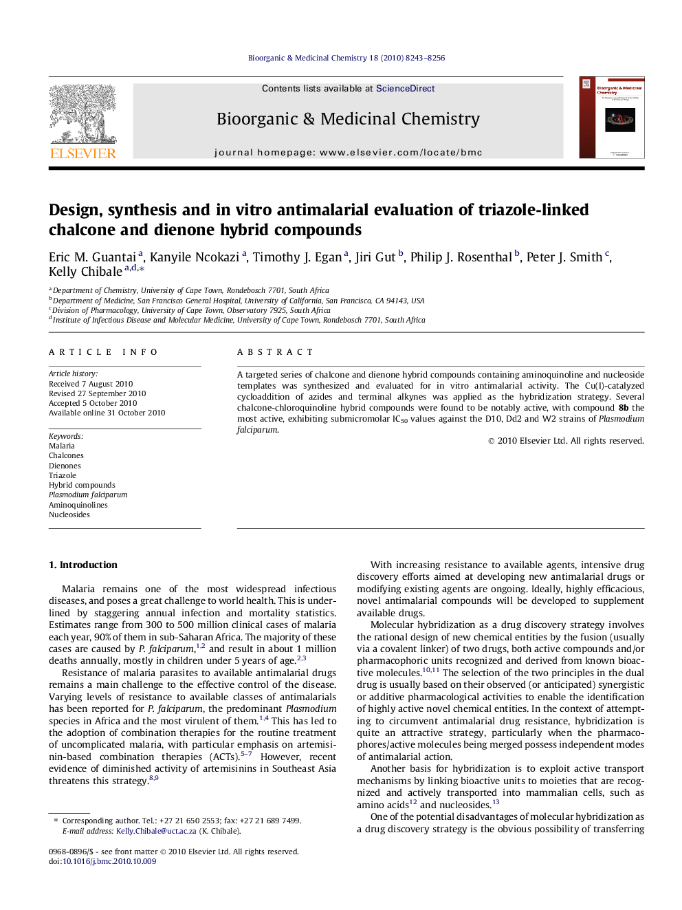 Design, synthesis and in vitro antimalarial evaluation of triazole-linked chalcone and dienone hybrid compounds