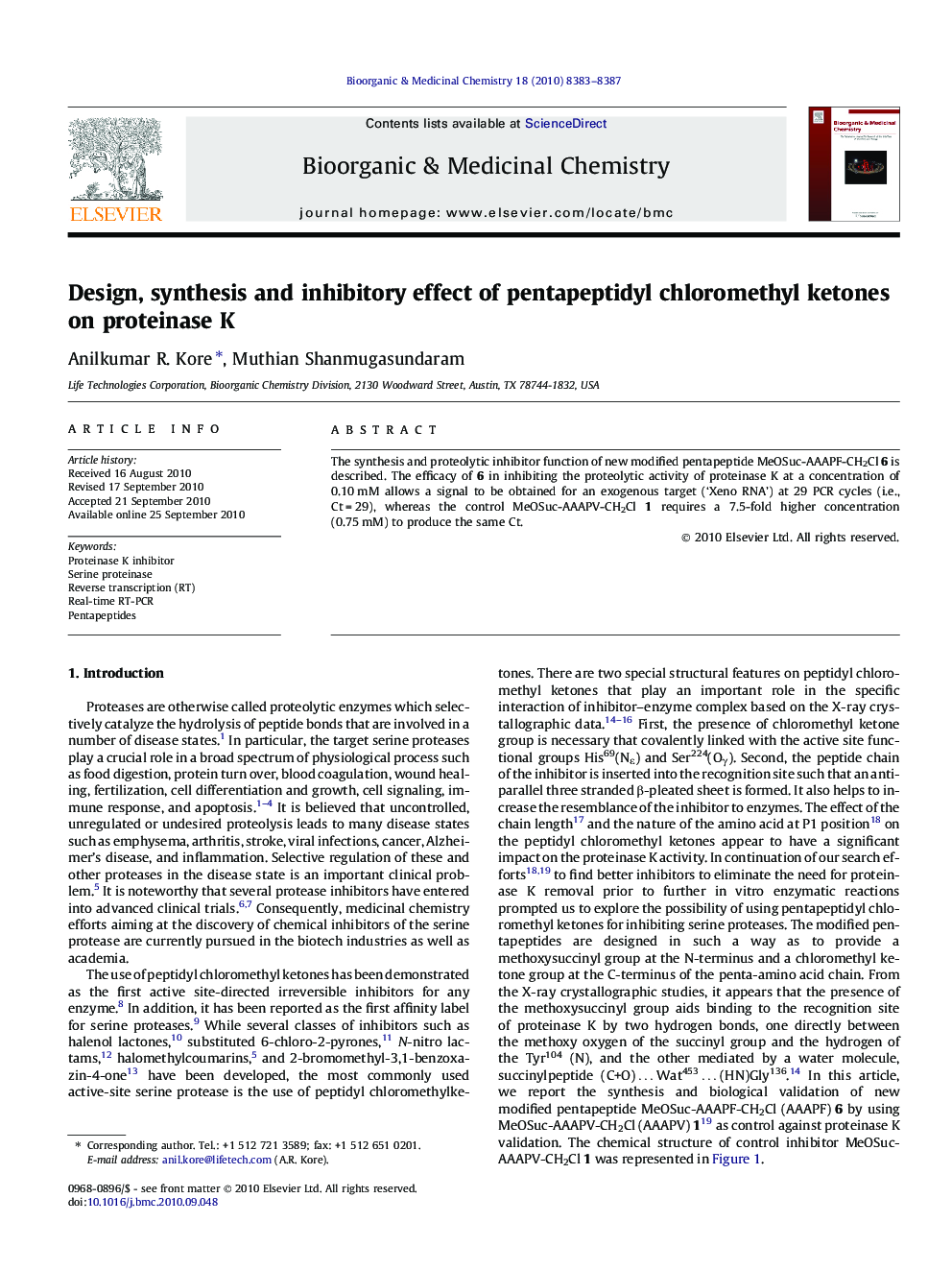 Design, synthesis and inhibitory effect of pentapeptidyl chloromethyl ketones on proteinase K