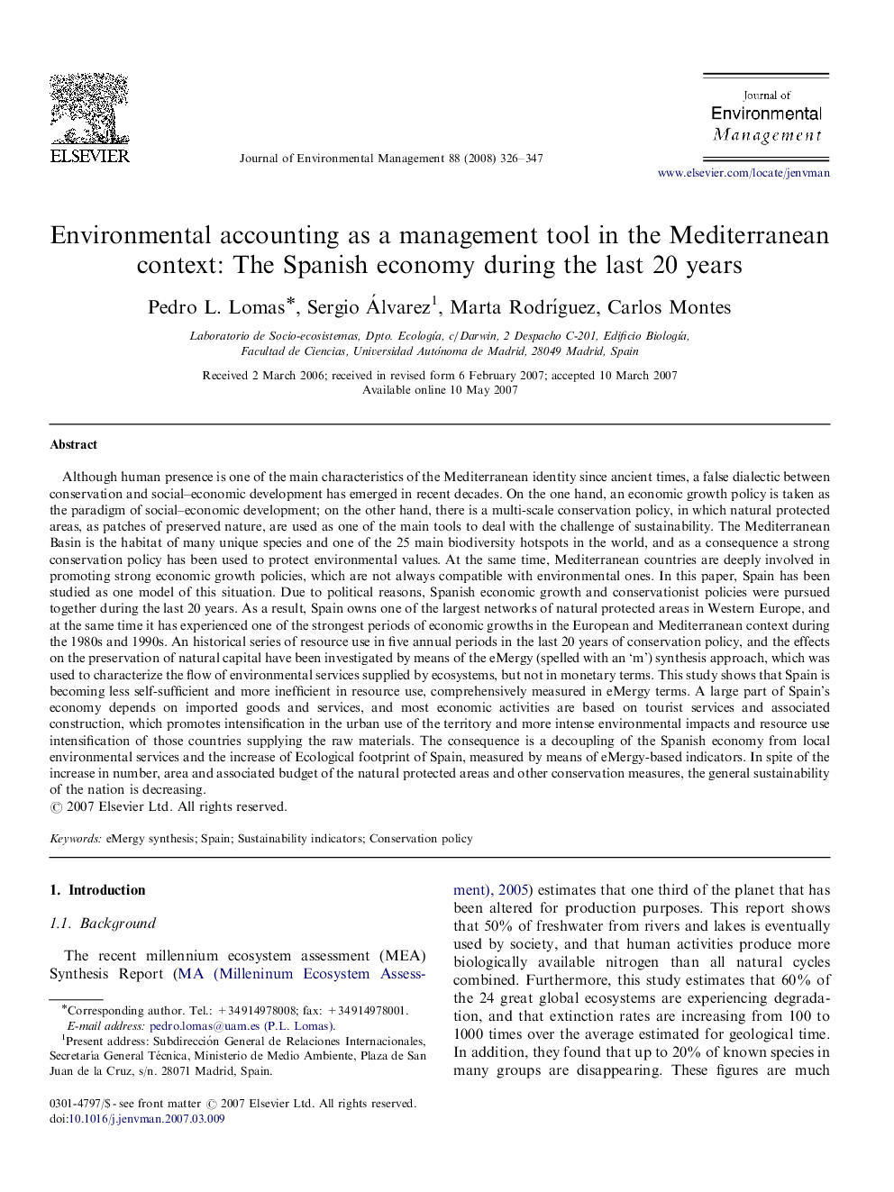 Environmental accounting as a management tool in the Mediterranean context: The Spanish economy during the last 20 years