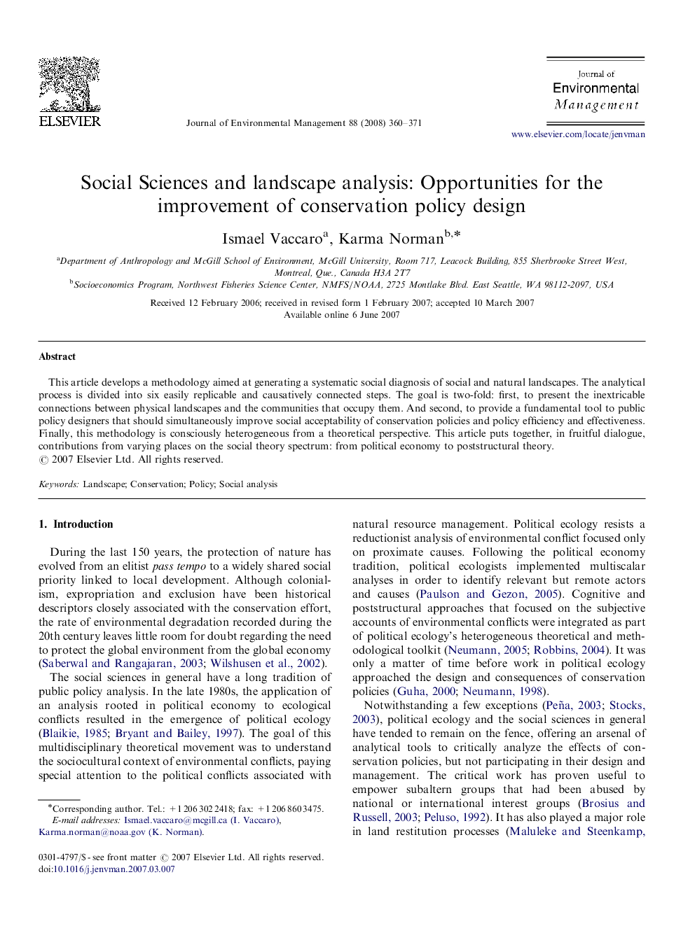 Social Sciences and landscape analysis: Opportunities for the improvement of conservation policy design