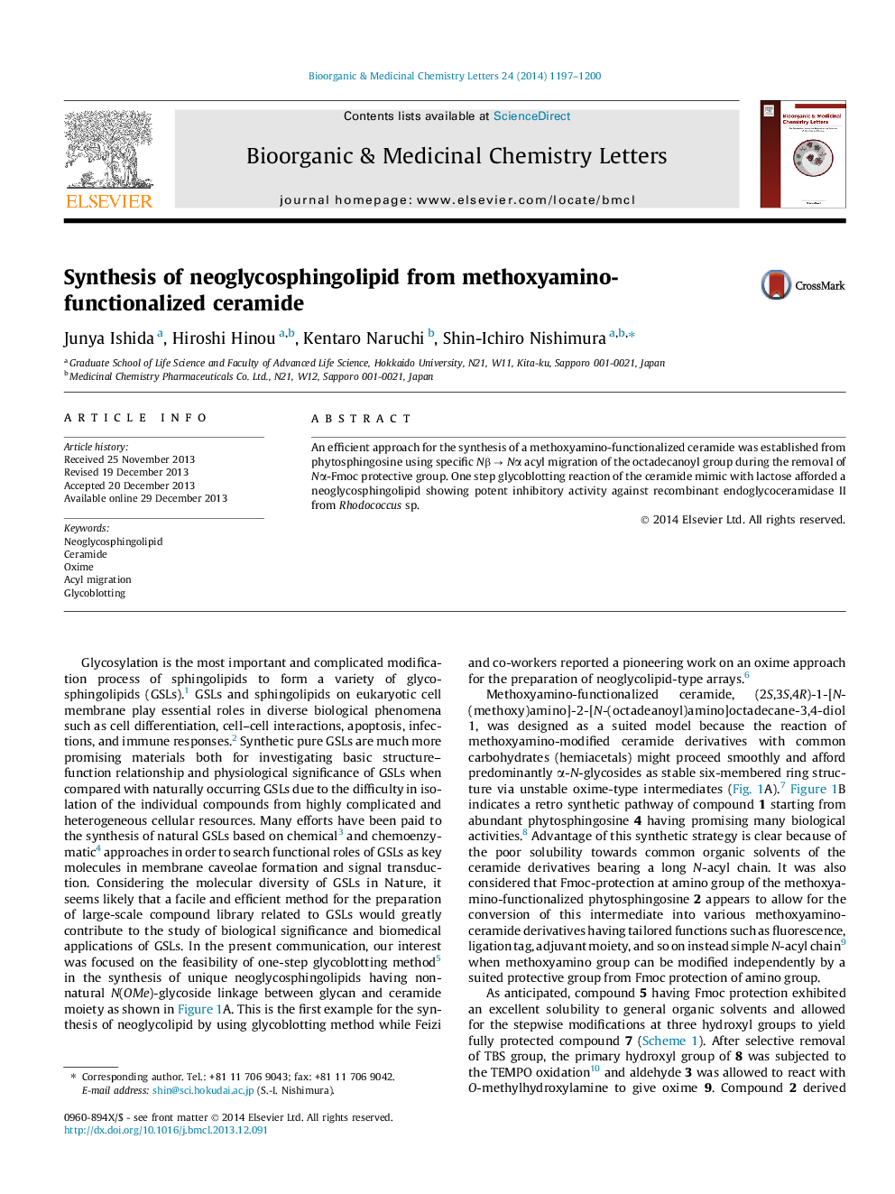 Synthesis of neoglycosphingolipid from methoxyamino-functionalized ceramide