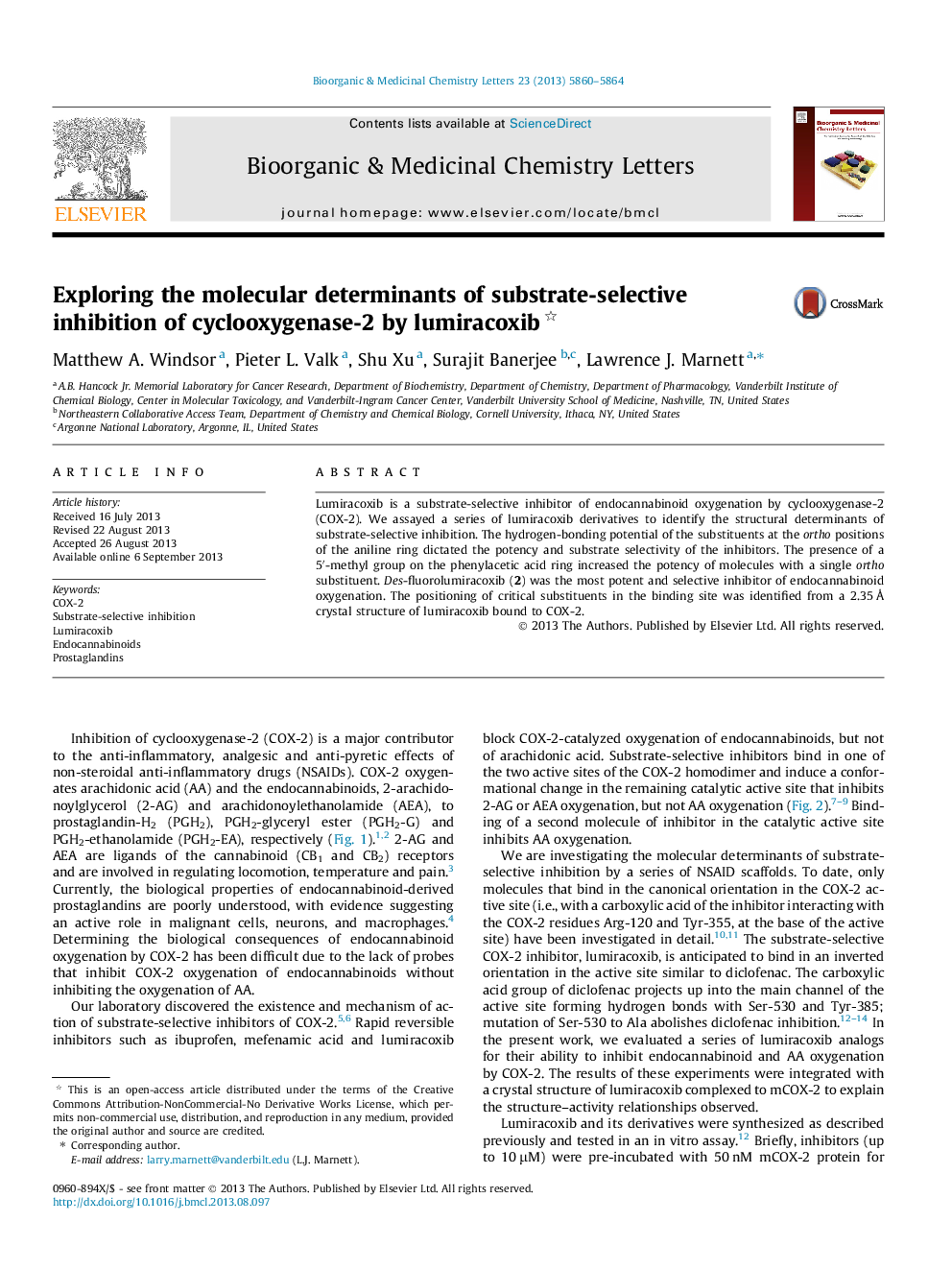 Exploring the molecular determinants of substrate-selective inhibition of cyclooxygenase-2 by lumiracoxib