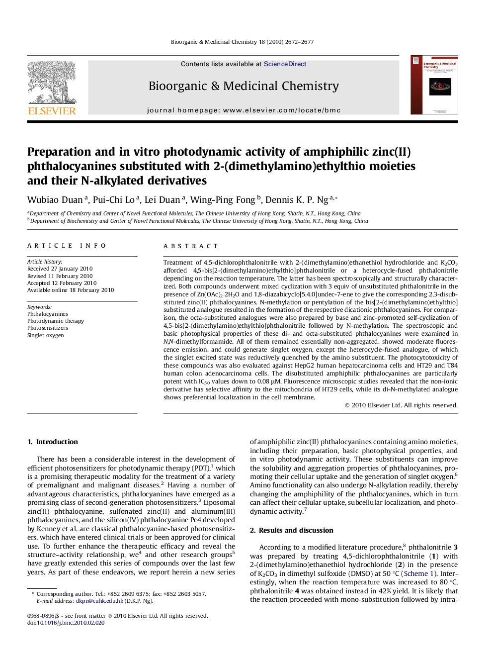 Preparation and in vitro photodynamic activity of amphiphilic zinc(II) phthalocyanines substituted with 2-(dimethylamino)ethylthio moieties and their N-alkylated derivatives