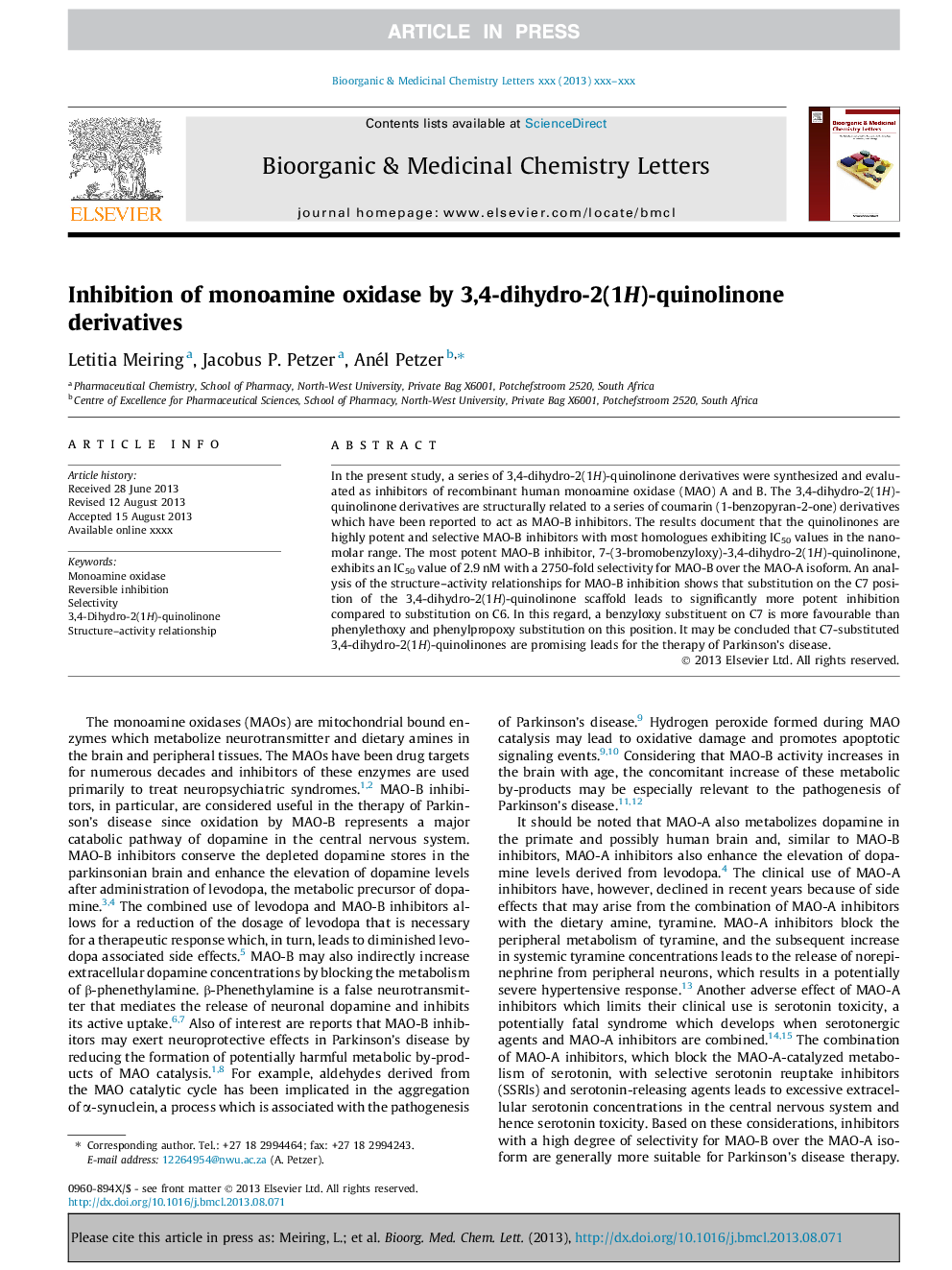 Inhibition of monoamine oxidase by 3,4-dihydro-2(1H)-quinolinone derivatives