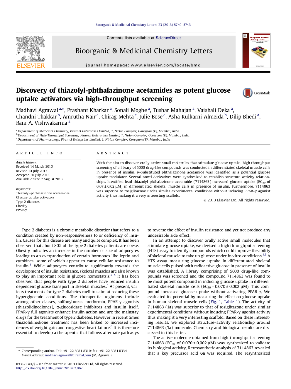 Discovery of thiazolyl-phthalazinone acetamides as potent glucose uptake activators via high-throughput screening