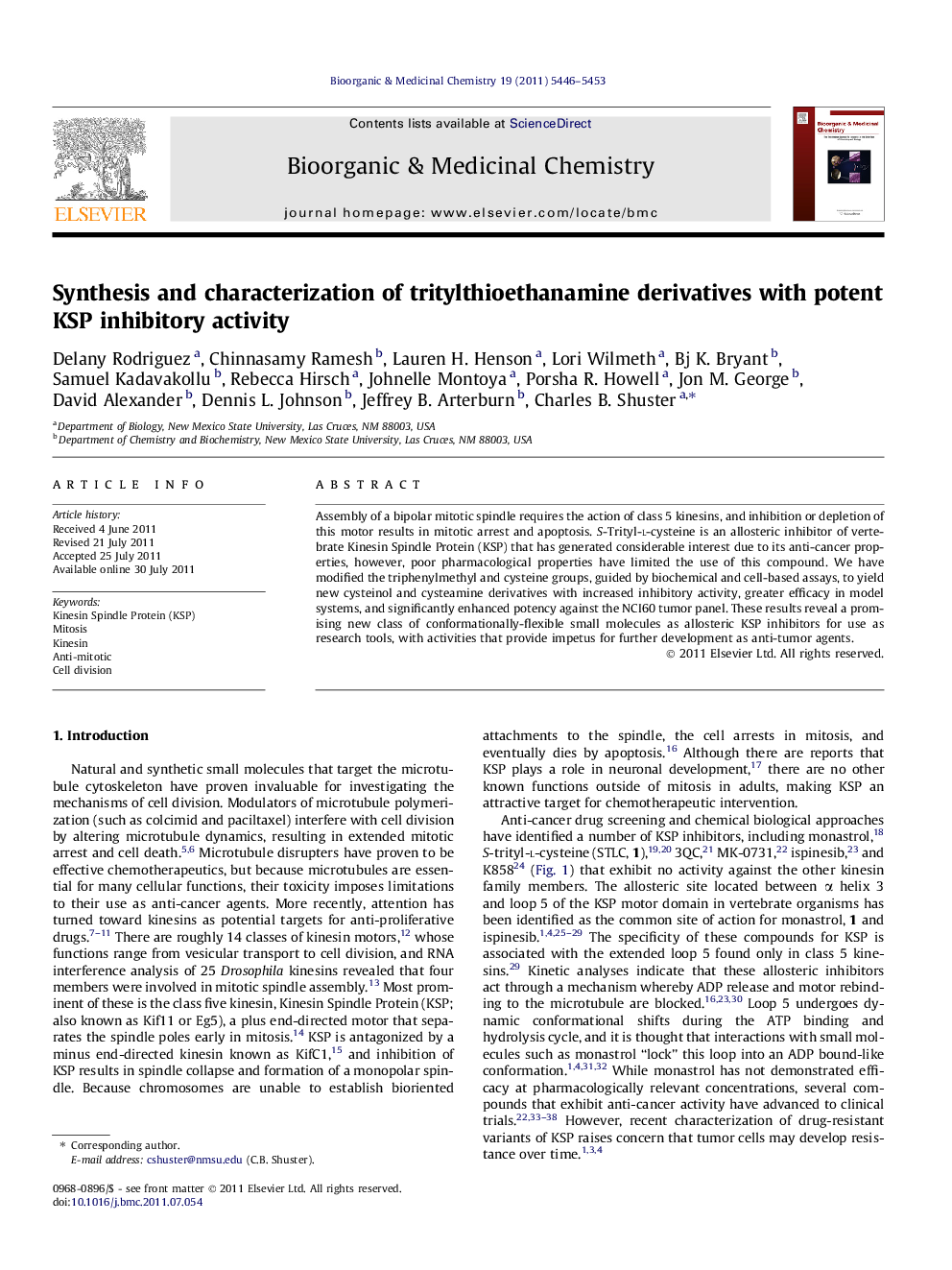 Synthesis and characterization of tritylthioethanamine derivatives with potent KSP inhibitory activity