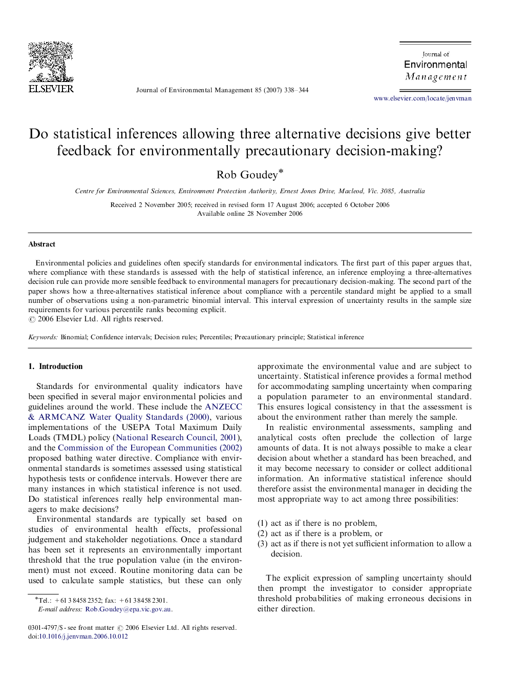 Do statistical inferences allowing three alternative decisions give better feedback for environmentally precautionary decision-making?