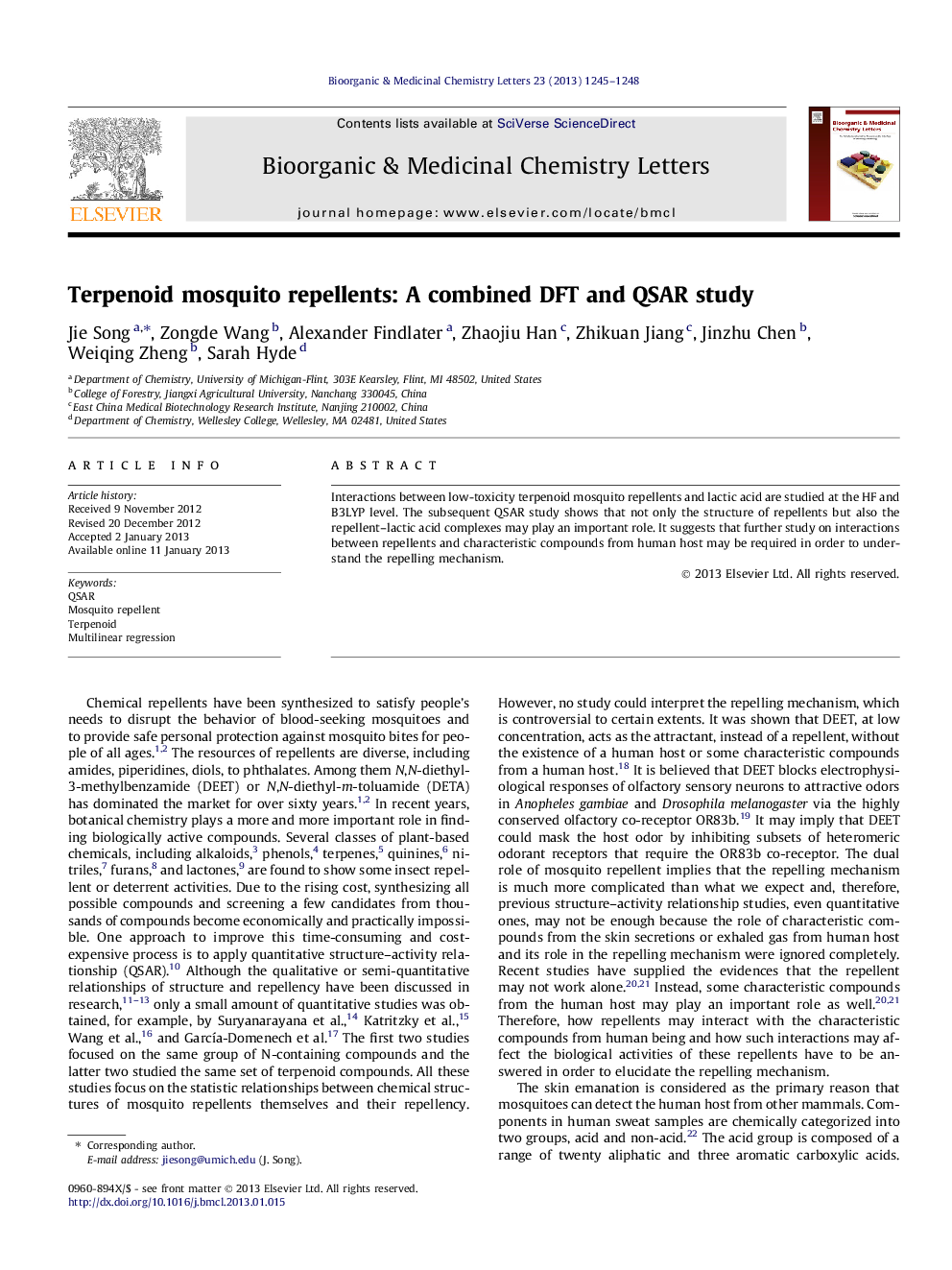 Terpenoid mosquito repellents: A combined DFT and QSAR study