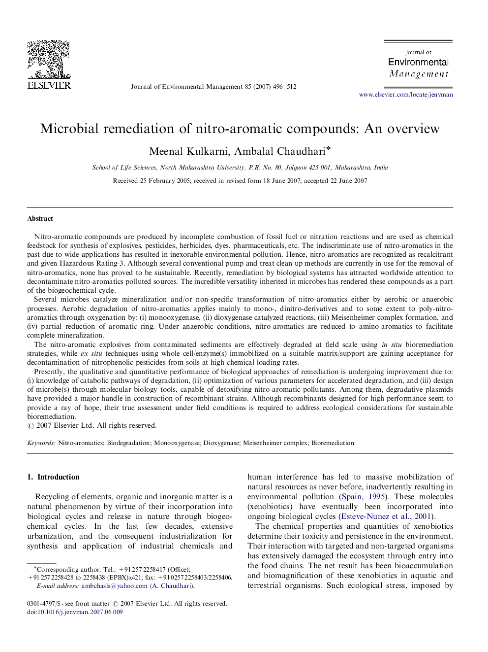 Microbial remediation of nitro-aromatic compounds: An overview