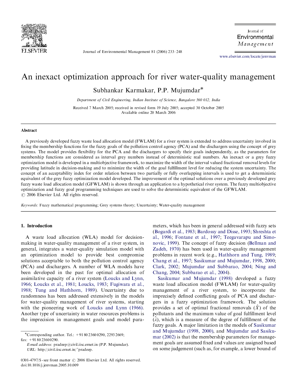 An inexact optimization approach for river water-quality management