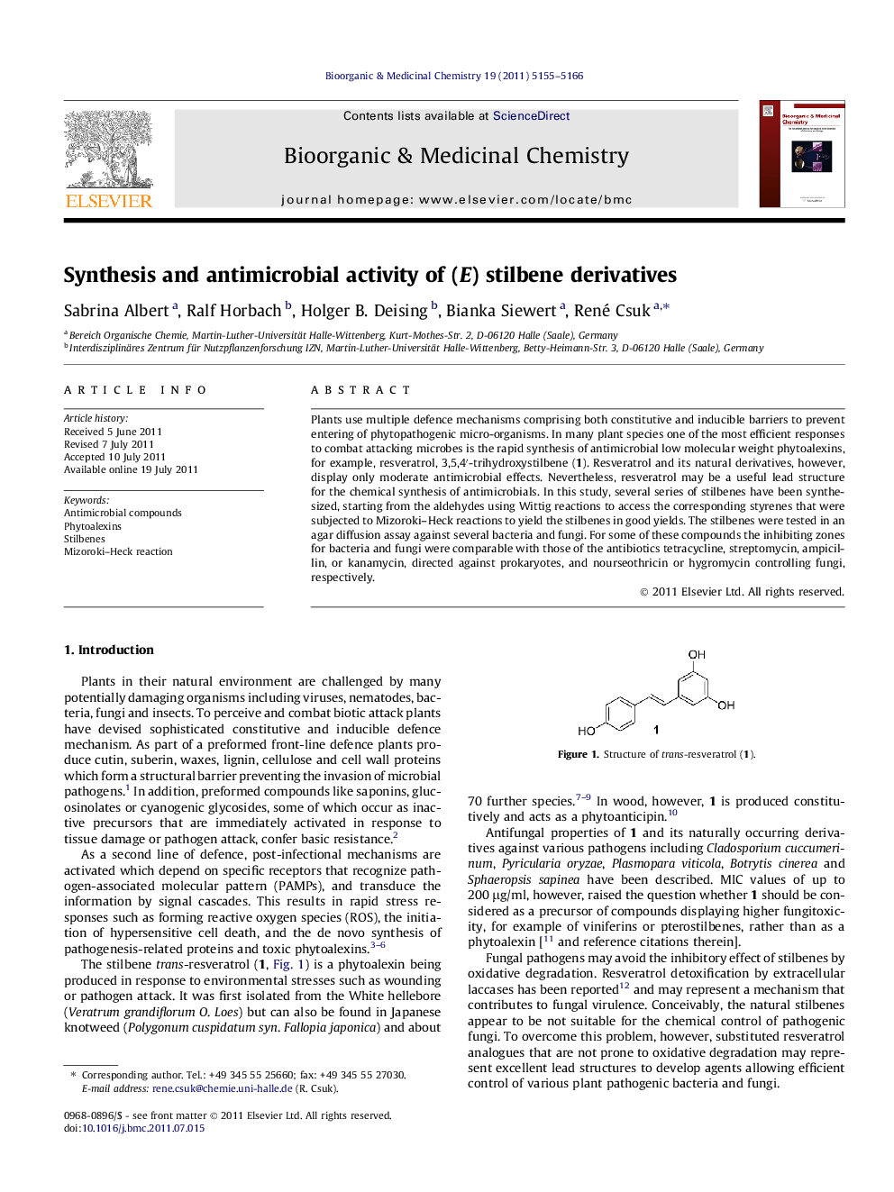 Synthesis and antimicrobial activity of (E) stilbene derivatives