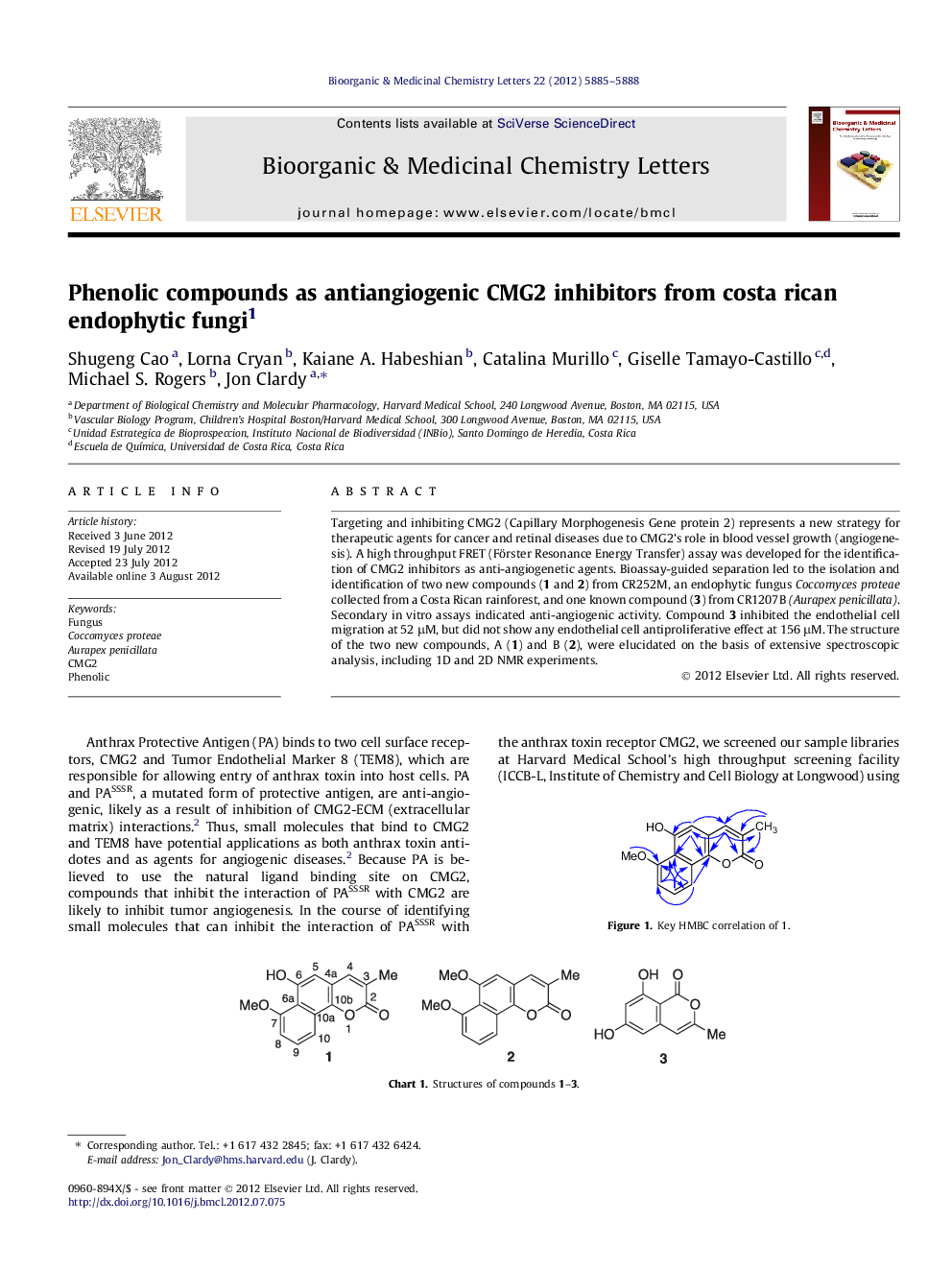 Phenolic compounds as antiangiogenic CMG2 inhibitors from costa rican endophytic fungi1